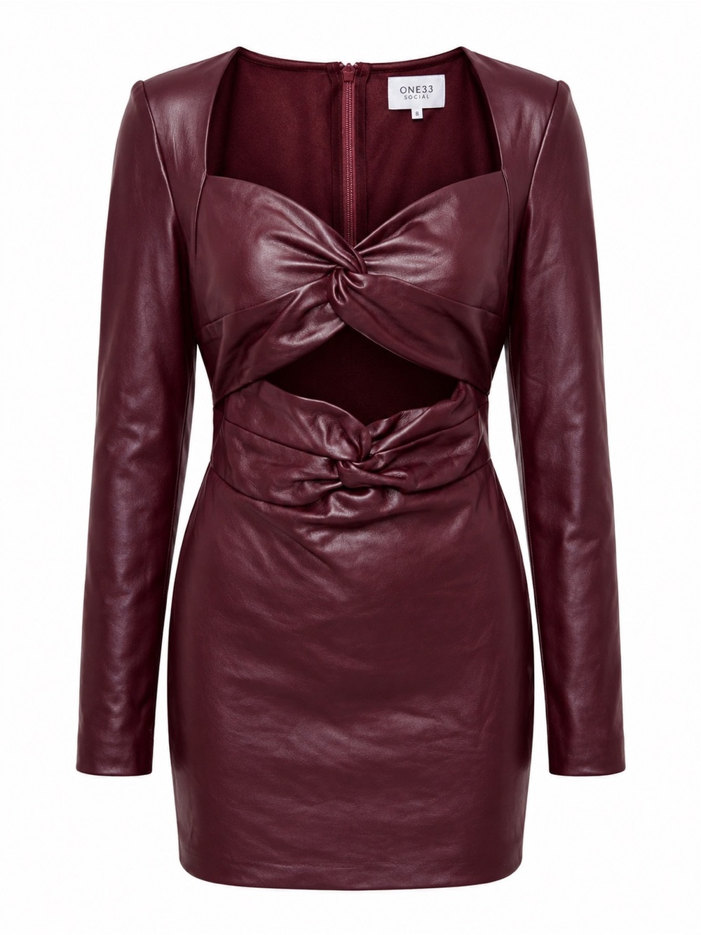 ONE33 Social Burgundy Faux Leather Cutout Mini Dress 8 Mob Wife Dark Romance